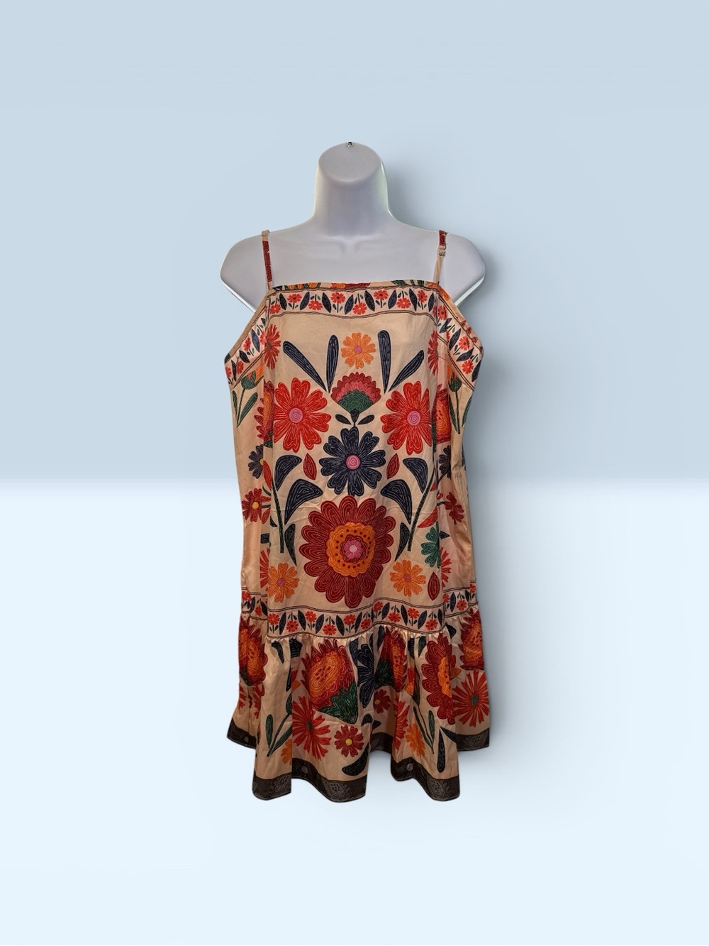 Floral Tiered Sundress in Cream with Multicolor Blooms Sz XL - Picture 2 of 5